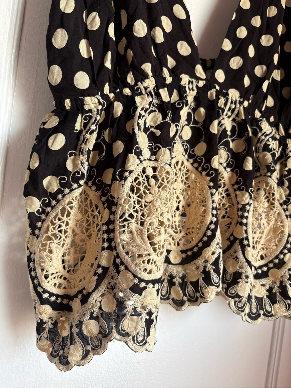 Free People Lunch Date Polka Dot Halter Top Crochet Lace Boho Black Medium NWT - Picture 4 of 8